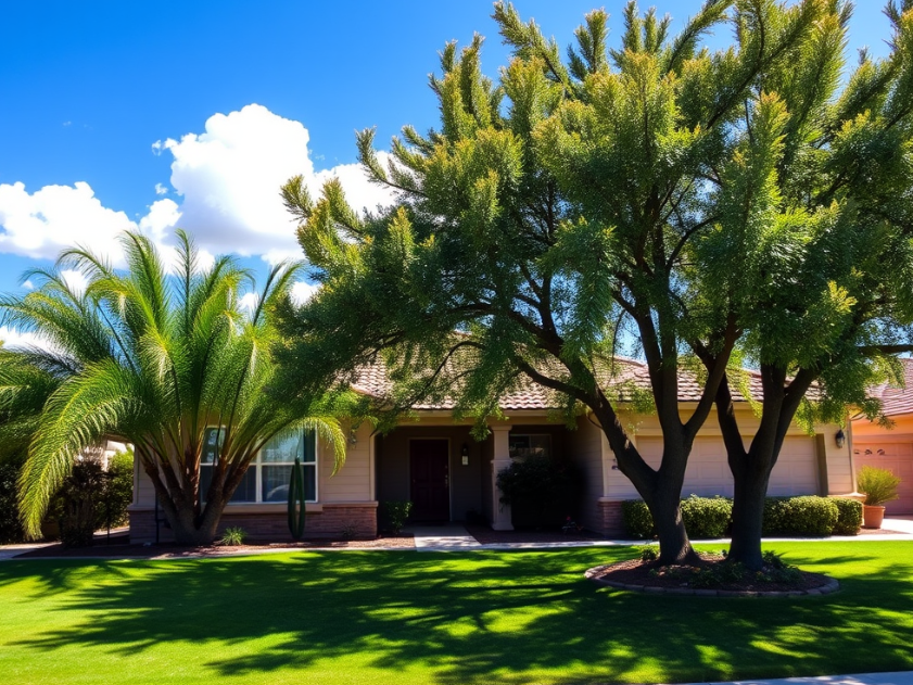 Energy saving trees casting shade over a Chandler home on a hot summer day.