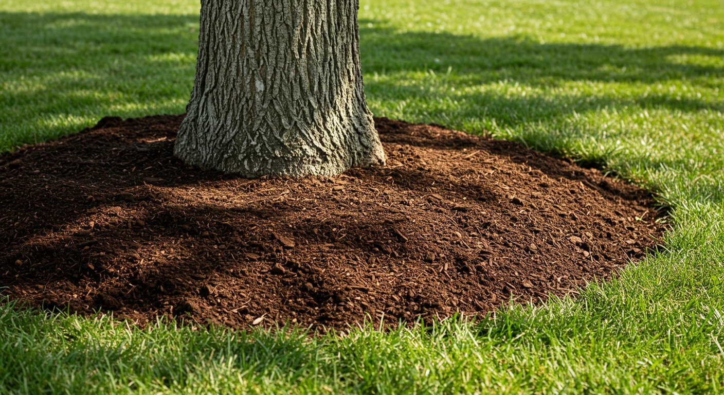 Mulch being applied around the base of a tree to protect roots ahead of Chandler’s monsoon rains.
